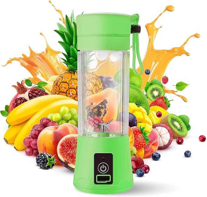 Portable Blender - Compact and USB Rechargeable Personal Travel Blenders for Smoothies, Shakes and Ice - Mini Fruit Juice Mixing Shaker Bottle - 380ml, Green