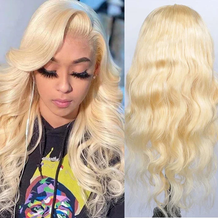 613 Blonde Malaysian Body Wave Virgin Human Hair, 13x4 HD Lace Front Wig, 210% Density