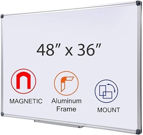 48 x 36-in Magnetic Dry Erase Board with Pen Tray| DexBoard Aluminum Frame Wall Mount Large Whiteboard Message Presentation White Board for Office & Classroom