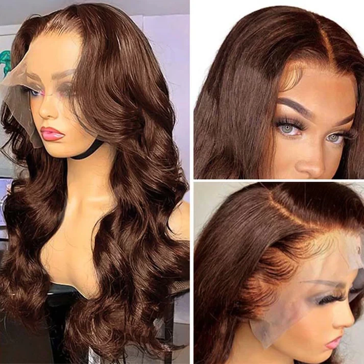 Brown Brazilian Body Wave 13x6 Transparent Lace Front Virgin Human Hair Wig