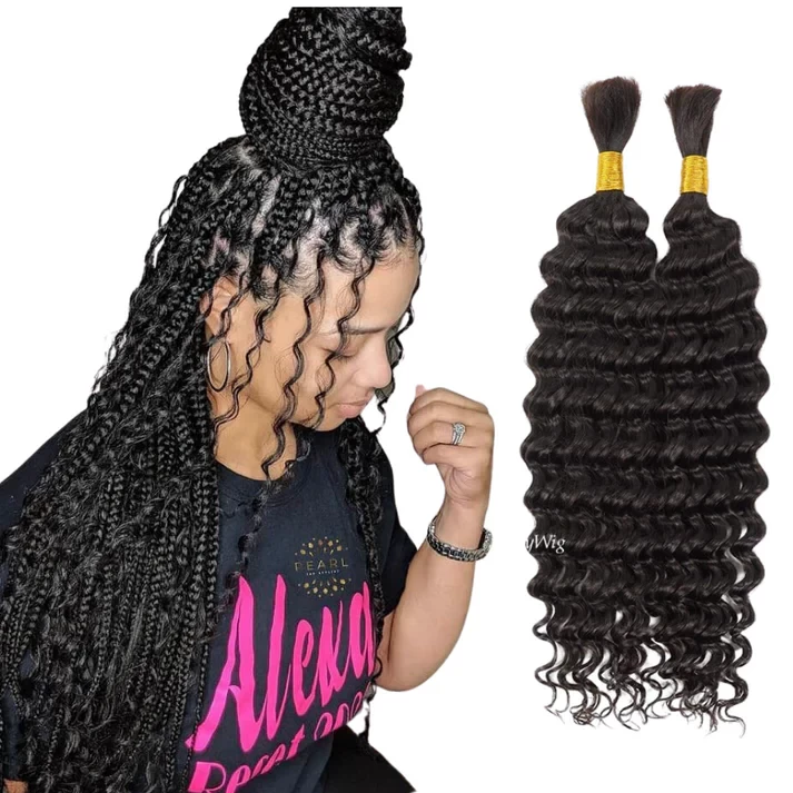 Deep Wave Water Wave Curly 100% Human Hair 3 Bundle Package, Boho Braids, Goddess Locs, Goddess Braids, Feed-In Braid Bundles