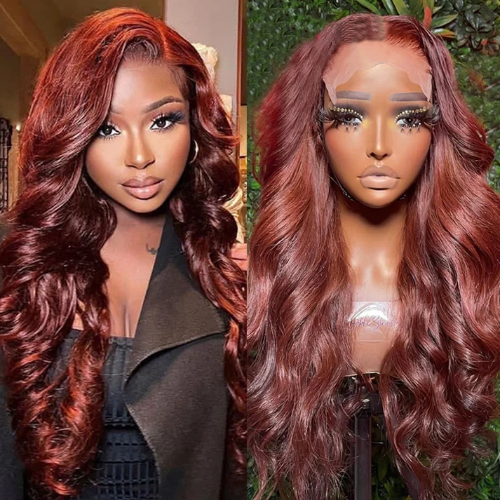 Reddish Brown Brazilian Body Wave 13x6 Transparent Lace Front Virgin Human Hair Wig