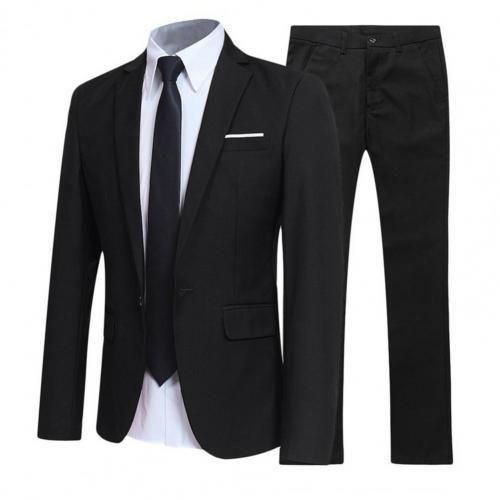 Business Forma Men Suit Set Lapel Formal Stylish Buttons Pockets Blazer 2 Piece Suit Male Slim Wedding Suit Coats Costume Homme Black