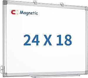 White Board Dry Erase 24 x 18 inches, Magnetic Dry Erase Board Whiteboard for Wall, Aluminum Frame Hanging Whiteboard Marker Board Writing Board