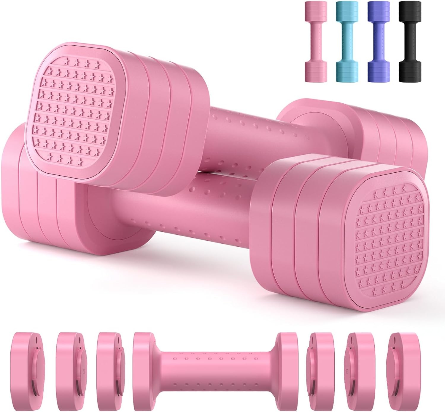 Adjustable Dumbbell Set of 2, 4 in 1 Free Weights Dumbbells Set for Women, 5lb Dumbbells Set of 2, Each 2lb 3lb 4lb 5lb with TPU Soft Rubber Handle for Home Gym Exercise Training