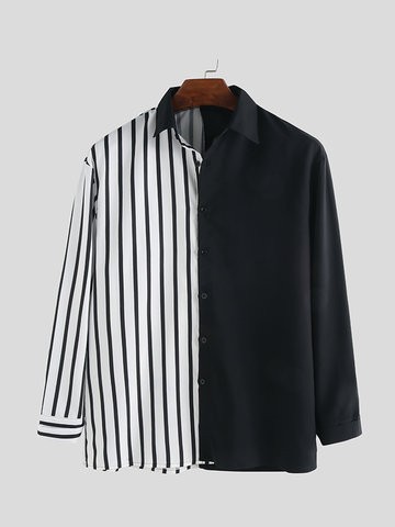 half black half black & white striped shirt