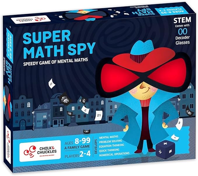 Chalk & Chuckles Super Math Spy Board Game - Super Fun Math Game for Kids 8-12, Smart Educational Game, Practice Multiplication, Division, Addition and Subtraction