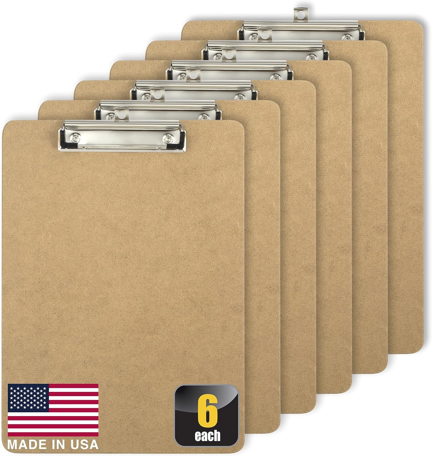 Officemate Eco-Friendly Wood Clipboards, Low Profile Clip, 6-Pack, Letter Size (9 x 12.5 Inches), Brown (83806)