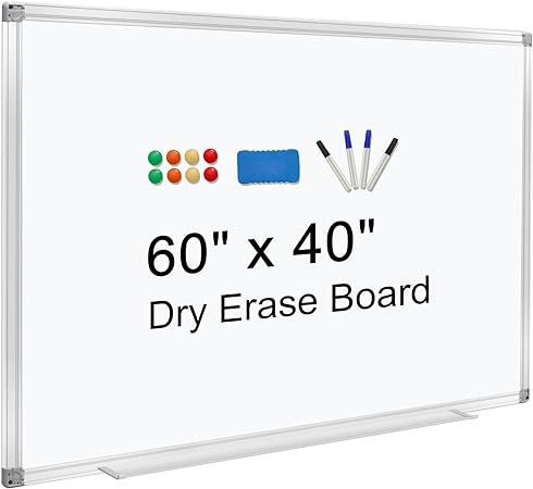 Dry Erase Board for Wall 60"x40" Aluminum Presentation Magnetic Whiteboard with Long Pen Tray, Wall-Mounted White Board for School, Office and Home