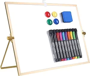 Dry Erase White Board - 12''x16'' Magnetic Large Desktop Whiteboard with Stand, Portable Double-Sided White Board with 10 Markers, 4 Magnets, 1 Eraser, for Drawing/Memo/to Do List/Desk/School (Gold)