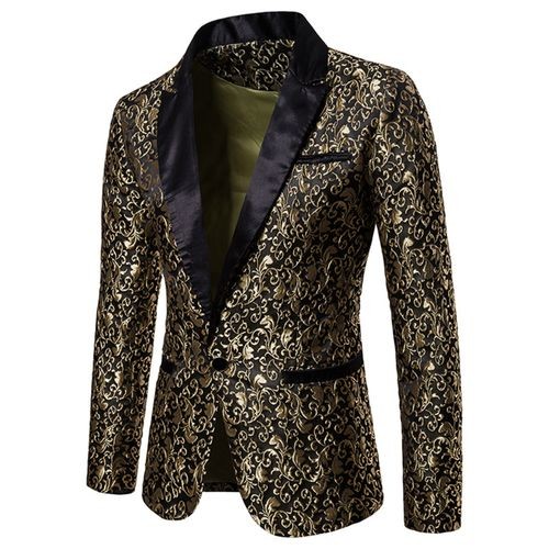 Gold Jacquard Bronzing Floral B Suit Mens Single on B Jacket Wedding-Red