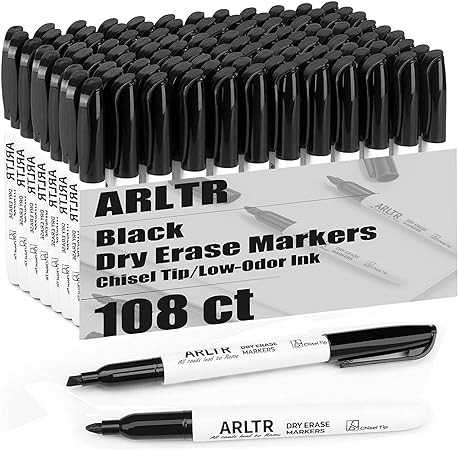 Dry Erase Markers Bulk, 108 Pack Black Whiteboard Markers with Chisel Tip, Low Odor Dry Erase Markers for School Office Home