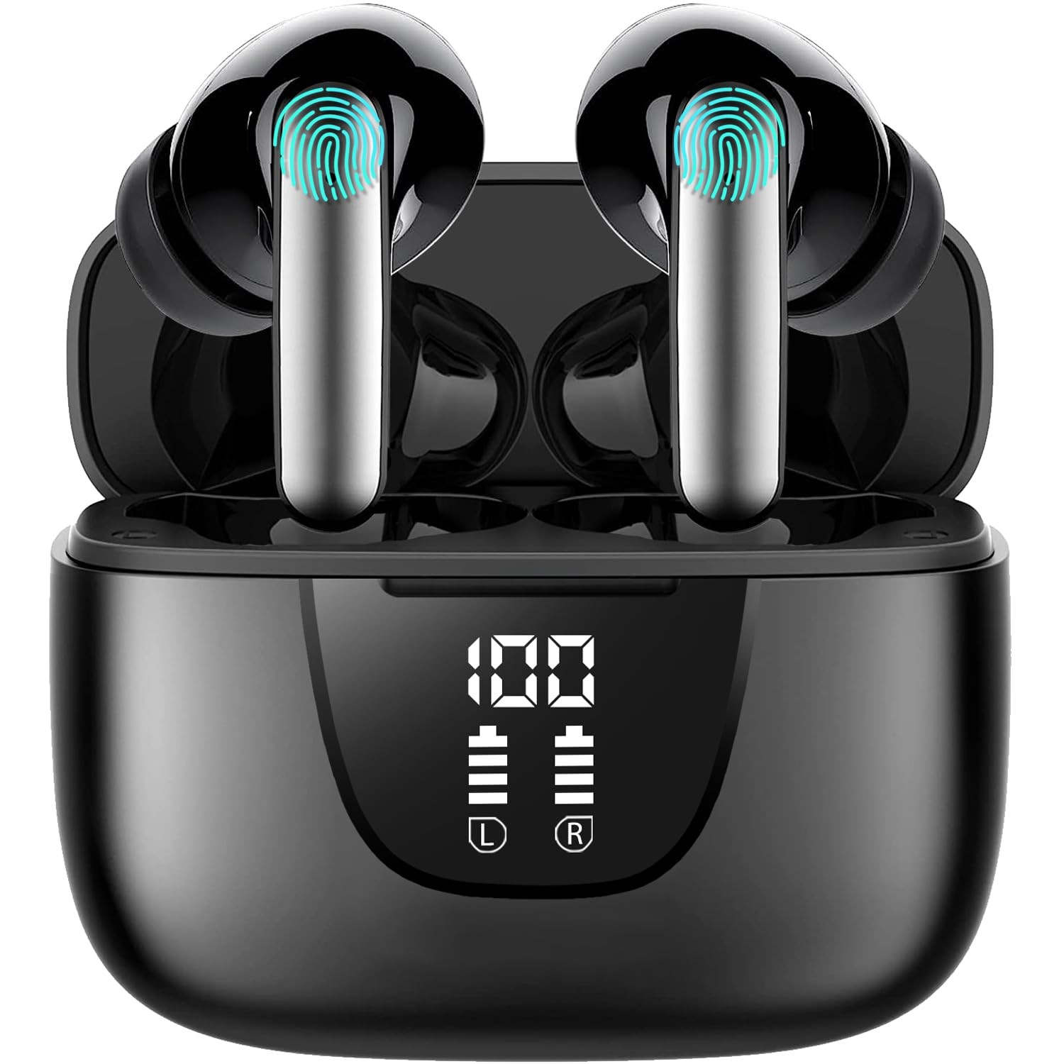 TAGRY Bluetooth Headphones True Wireless Earbuds 60H Playback LED Power Display Earphones with Wireless Charging Case IPX5 Waterproof in-Ear Earbuds with Mic for TV Smart Phone Laptop Computer Sports