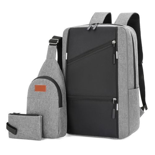 Three-piece Men's Backpack Computer Bag-Black/Gray