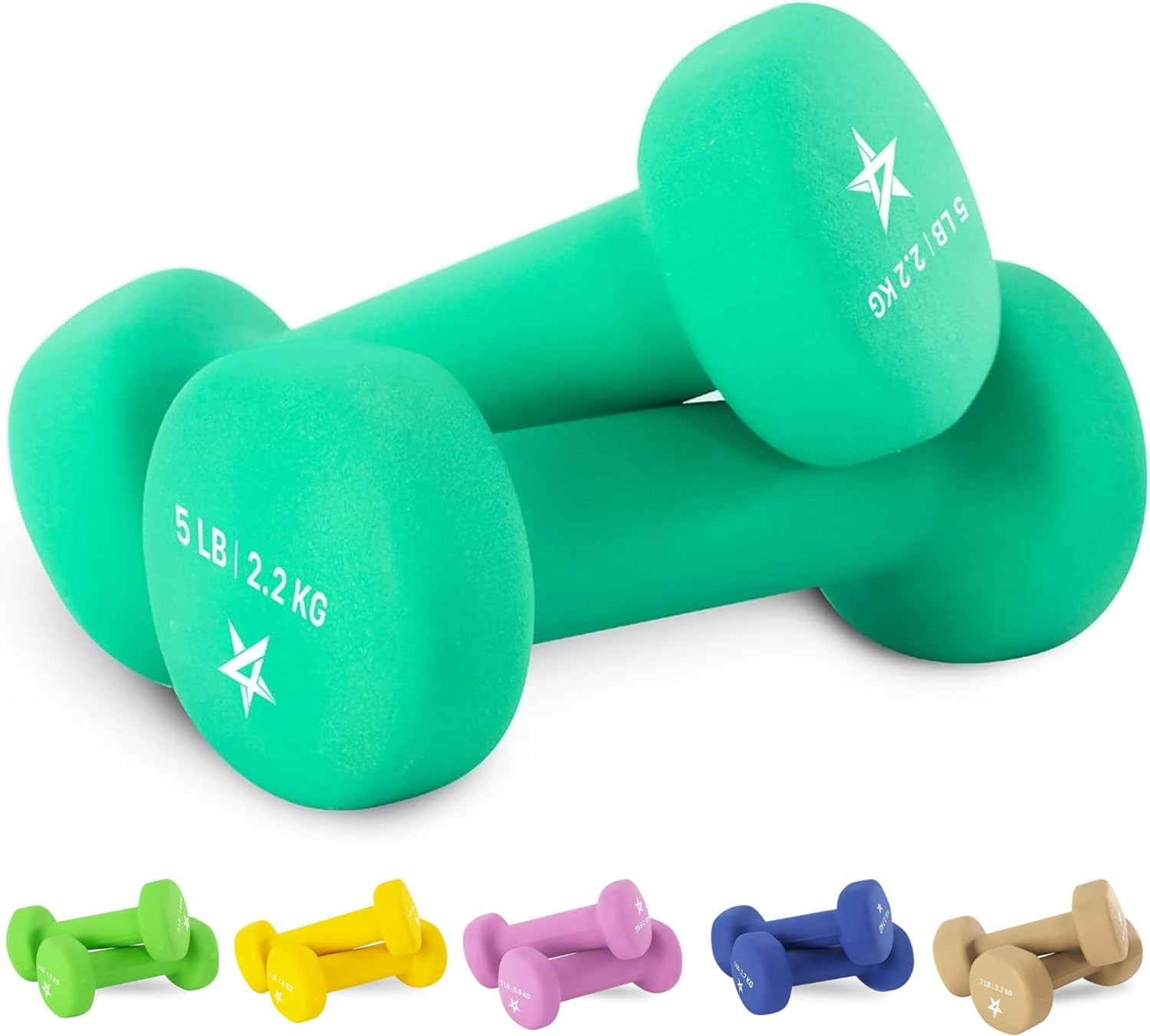 Yes4All Neoprene Coated Dumbbell Hand Weight Sets of 2 - Multiple Weight Options with 15 Colors, Anti-roll, Anti-Slip, Hexagon Shape