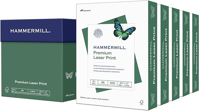 Hammermill Printer Paper, Premium Laser Print 24 lb, 8.5 x 11-5 Ream (2,500 Sheets) - 98 Bright, Made in the USA, 104640C