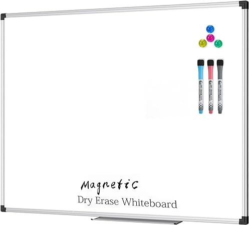 XBoard Large Magnetic Dry Erase Whiteboard 48 x 36 Inch, 4' x 3' Big Premium White Board for Wall with Marker Tray | Silver Aluminum Frame Presentation Board for Home Office Classroom