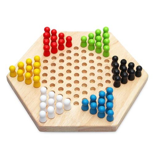 Portable Chinese Checker Game Set Rubber Wood Chinese Checkers Classic Chinese Strategy Board Game Children Puzzle Game