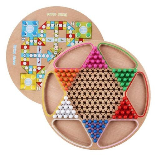 2 In 1 Chinese Checker Wooden Board Game For Family Kids