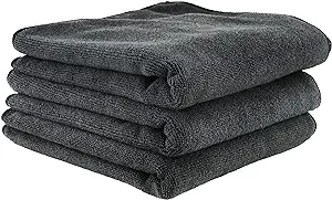 Microfiber Towel, Black, (Safe for Car Wash, Home Cleaning & Pet Drying Cloths) 16" x 16", Pack of 3