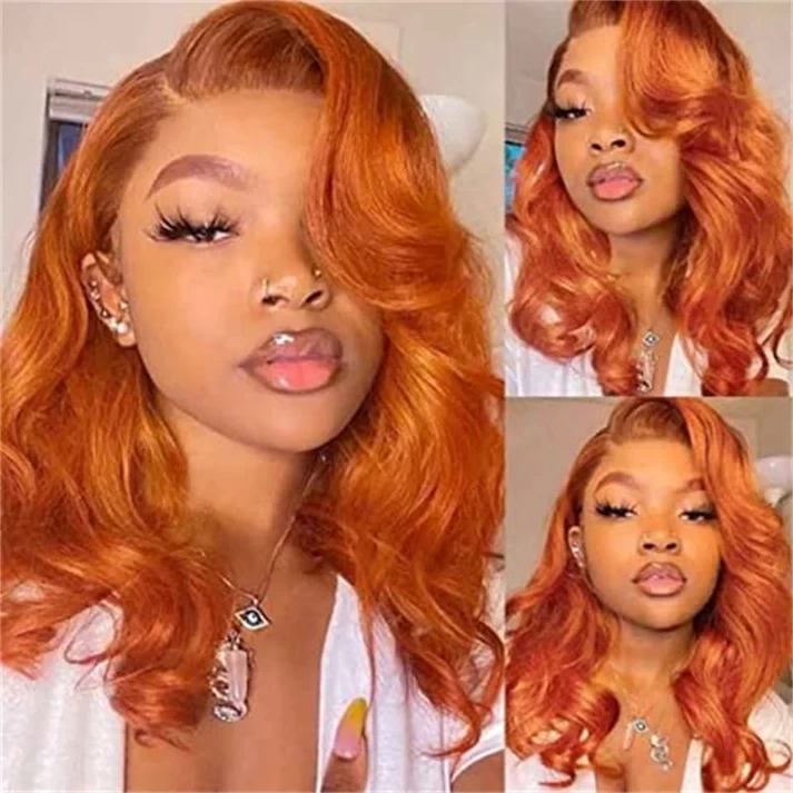 Brazilian Body Wave Ginger Orange 13x6 Transparent Lace Front Human Hair Wigs