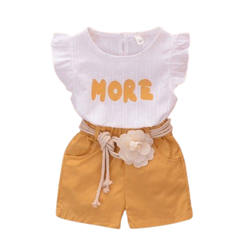 Girls' Letter Short + Shorts Belt Piece Set - Yellow