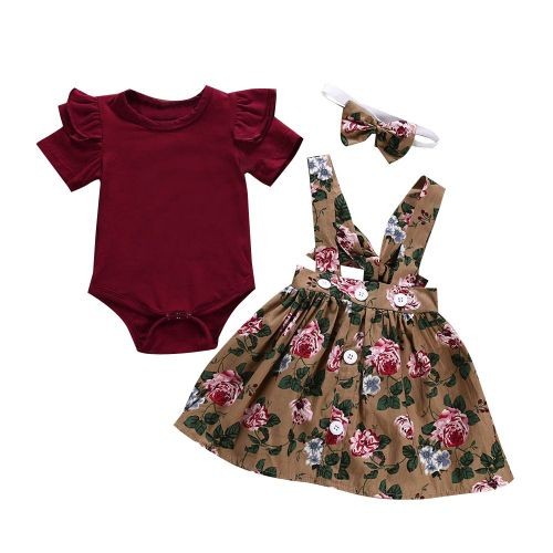 0-18 Months Newborn Baby Girl Multi-Color Floral Suspender Skirt Clothing Set