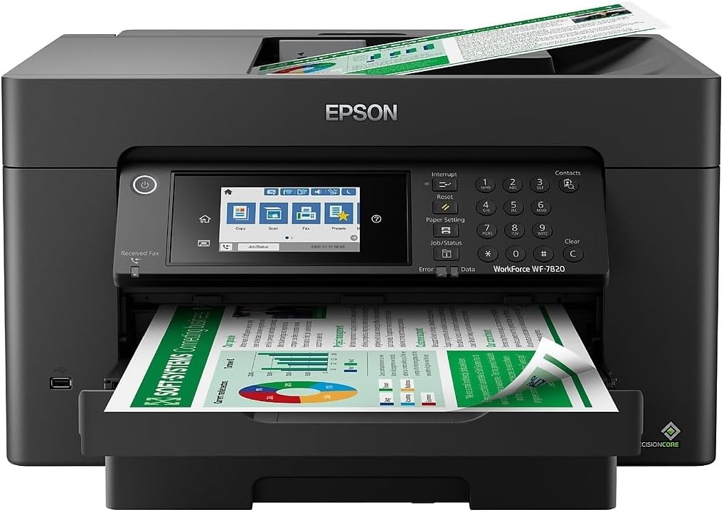 Epson Workforce Pro WF-7820 Wireless All-in-One Wide-Format Printer with Auto 2-Sided Print 13" x 19", Copy, Scan & Fax, 50-Page ADF, 250-sheet Paper Capacity, Works with Alexa, Large Black