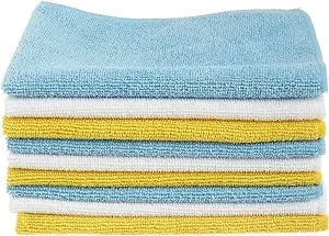 Microfiber Cleaning Cloths, Non-Abrasive, Reusable and Washable, Pack of 24, Blue/White/Yellow, 16" x 12"