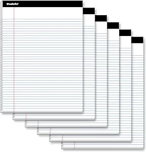 Legal Pad, WHITE (6pk 8.5 x 11 NARROW RULED) 50 Sheets of 56gsm Paper per Notepad, Micro Perforated Writing Pad, Notebook Paper for School, College, Office, Business