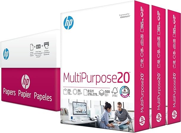 HP Printer Paper | 8.5 x 11 Paper | MultiPurpose 20 lb | 3 Ream Case - 1500 Sheets | 96 Bright | Made in USA - FSC Certified | 112530C