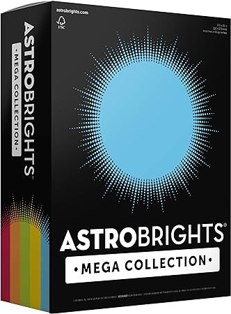 Astrobrights Mega Collection, Colored Paper,"Classic" 5-Color Assortment, 625 Sheets, 24 lb/89 gsm, 8.5" x 11" - MORE SHEETS! (91623)