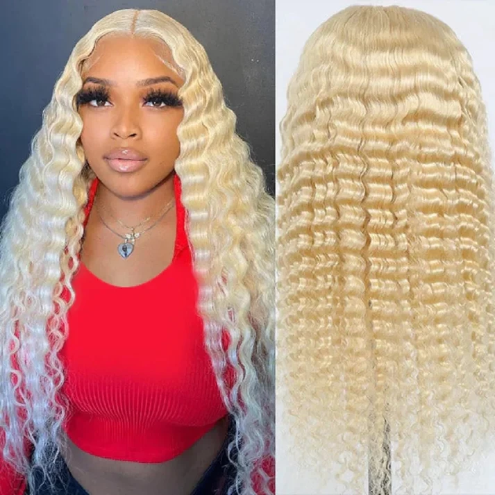 Blonde Brazilian Deep Wave 13x6 Transparent Lace Front Virgin Human Hair Wig